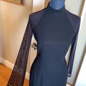Ann Tjian for Kenar black vintage long chic dress sheer arms, size 6